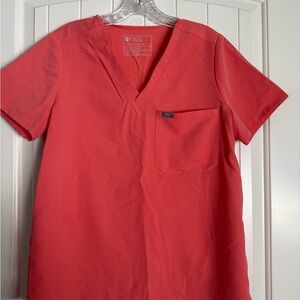 Figs Hot Coral Catarina Scrub Top